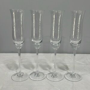 Lenox HEATHER Crystal Champagne Flute Glasses floral etched 11” tall set of 4